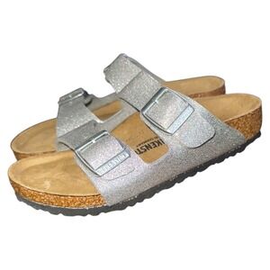 Birkenstock Girls Size 30‎ 12 12.5 Silver Glitter Arizona Sandals